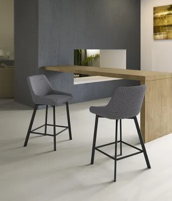 Image de Fox Tabouret En Tissu Gris Foncé Lot De 2 Pcs