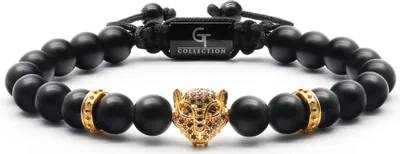 Produktbild von GT Collection | Leopard Head Armband Herren mit Energie Steine, mit Verstellabarer Kordel und Geschenkschachtel