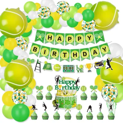 Tennisdeko Set: Banner, Ballons, Cupcake Topper für Geburtstag
