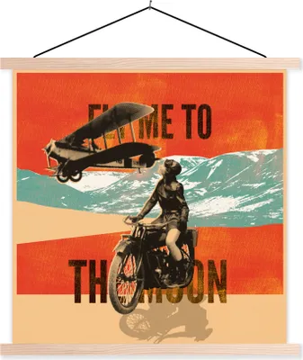 Produktbild von MuchoWow® Textilposter Mancave - Motor - Flugzeug - Vintage 60x60 cm mit holzfarbenen Rahmen - Wanddekoration