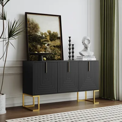 Produktbild von okwish Kommoden Modernes 3-türiges Sideboard mit verstellbaren Regalen Kommode, Schwarz