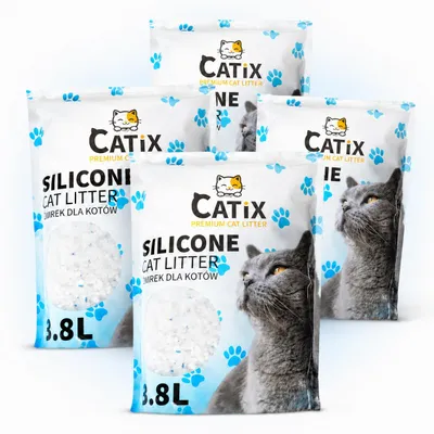 Produktbild von CATIX Premium Silikat Katzenstreu 15,2L 6,7kg Crystal Katzenstreu staubarm antibakteriell geruchsbindend, KI-generiertes Bild