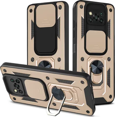 Produktbild von Xiaomi Poco X3 Hülle mit 360° Drehbarer Magnetische Ring Ständer Halter Dia Kameraschutz TPU Bumper Silikon Schutzhülle für Xiaomi Poco X3 NFC / X3 Pro Gold