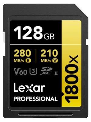 Produktbild von Lexar Professional 1800x, 128 GB, SDXC, Klasse 10, UHS-II, 280 MB/s, 210 MB/s