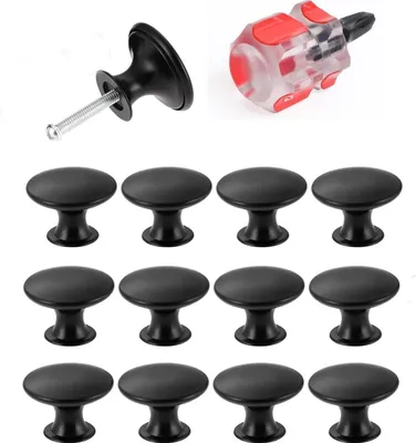 Produktbild von Möbelknöpfe Schwarz 12 Stück 30mm Schrankknöpfe Moderne Vintage mit Schrauben Türknöpfe für Schublade Schrank Möbel Küchenschränke Kleiderschrank rund Möbeltürknäufe