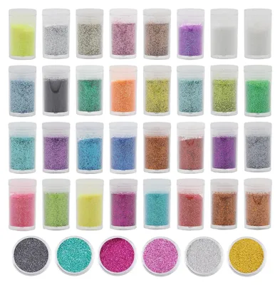 Produktbild von 32 Farben Glitzerpulver Set, Glitzer Pulver Glitter Bunte Glitzerpuder zum Basteln Glitzer für Dekoration, Karten, Papier, Masquerade, Nagelkunst