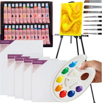 Immagine prodotto di Set di pittura con cavalletto, 24 colori acrilici, 3 tele