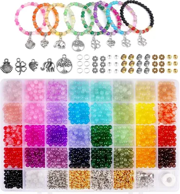 Image de Jeu de perles, 1435 pièces, 6 mm, 34 couleurs, avec trou, pour la fabrication de bijoux
