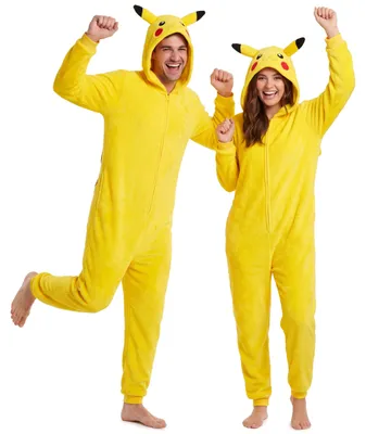 Produktbild von Get Trend Pokémon Pikachu Kostüm Herren, Pyjama Jumpsuit mit Kapuze für Halloween und Karneval, Gelb – Größe M