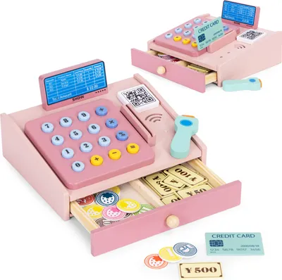 Obrázok produktu pre MULTISTORE HC751029 Dřevěná pokladna pro děti se skenerem, bankovkami, mincemi a kartou