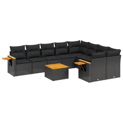 Produktbild von vidaXL 10-tlg. Garten-Sofagarnitur mit Kissen Schwarz Poly Rattan