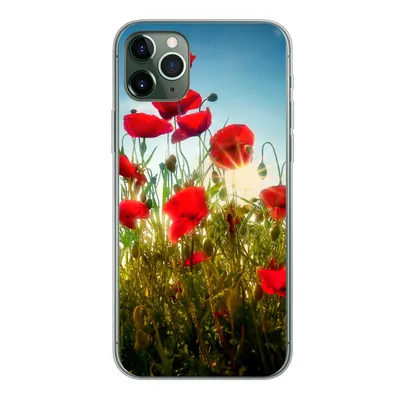 Produktbild von MuchoWow® Handyhülle Schutzhülle Hülle für iPhone 11 Pro Max Mohnblumen - Toskana - Sonne - Rot - Blau Silikon Softcase Handy Hülle - Schutz