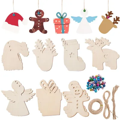 98-tlg. Holz-Weihnachtsdeko-Set: Hirsche, Engel, Glocken zum Basteln