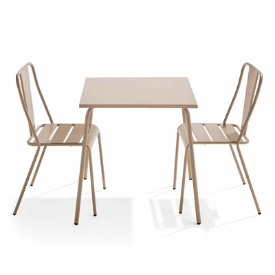 Image de Ensemble table de jardin carrée et 2 chaises bistrot taupe - Oviala Palavas