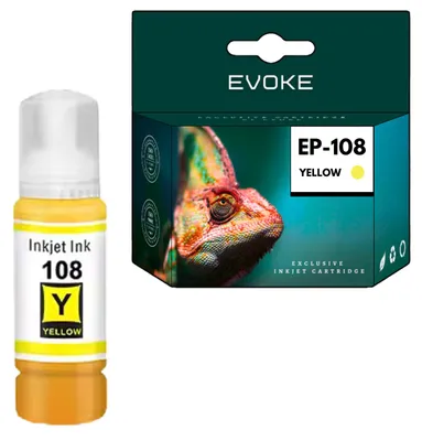 Image de Cartouche d'encre Evoke, compatible avec l'imprimante Epson 108 C13T09C44A, couleur jaune, 70 ml, compatible avec les modèles EcoTank L8050 et L18050