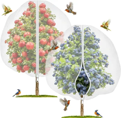 Produktbild von Vogelschutznetz für Obstbäume 2er Set, 245x245 cm, 60 Mesh Insektenschutznetz, reißfest & UV-beständig, mit Reißverschluss & Kordelzug