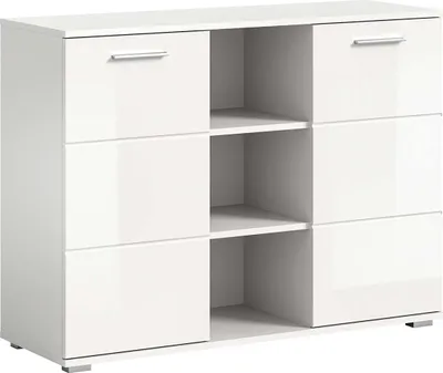 Produktbild von Große Kommode Prego - Weiß / Weiß Hochglanz mit Unterbauspots