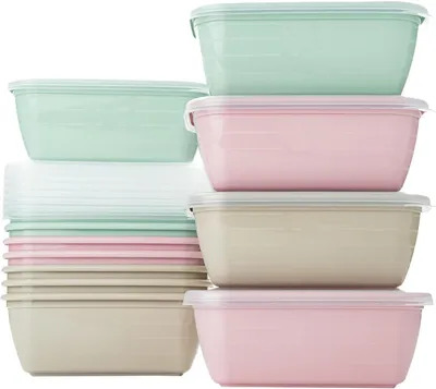 Immagine prodotto di Contenitori per alimenti in plastica - Set di contenitori per alimenti - Per conservare gli alimenti - Senza BPA, adatti al microonde - 12 pezzi da 500 ml - Colori assortiti