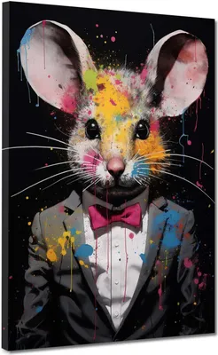 Produktbild von Pop Art Maus abstrakt im Anzug Leinwandbild Wandbild Kunstdruck XL Wanddeko: 90x120x2cm