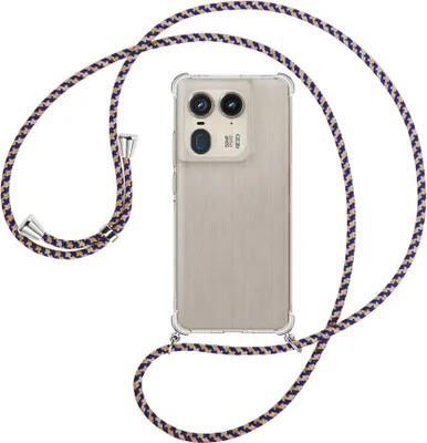 Produktbild von Handykette Backcover-Schutzhülle mit Band (Metall silberfarben) für Motorola Edge 50 Ultra 5G - blau+beige
