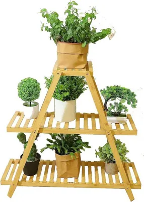 Produktbild von Famanu Pflanzenstand 3-stufig aus Bambus - Multifunktionales Pflanzenregal