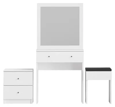 Image de Coiffeuse en panneaux de particules mélaminés blanc - Miroir et tiroirs