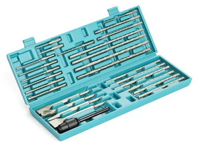 Produktbild von Bohrhammer-Bohrer- und Meißelset 27-teilig SDS-Plus Hartmetall Doppelgewinde mit Adapter Aufbewahrungsbox Grün
