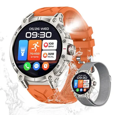 Produktbild von Valdus Herren Robust Smartwatch – 1,8" Fitness-Tracker mit Telefonfunktion, Herzfrequenz, Aktivitätstracker, Bluetooth-Anruf, Android/iOS – Orange
