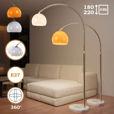 Produktbild von Jago® Bogenleuchte - Höhenverstellbar, 145-220/130-180cm, 1xE27, max. 60W, Orange/Weiß, Edelstahl  -Bogenlampe, Stehlampe, Stehleuchte, Standleuchte, Bogenstandleuchte  (Höhe:145-220cm/weiß)