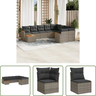 Produktbild von The Living Store 10-tlg. Garten-Sofagarnitur mit Kissen Grau Poly Rattan