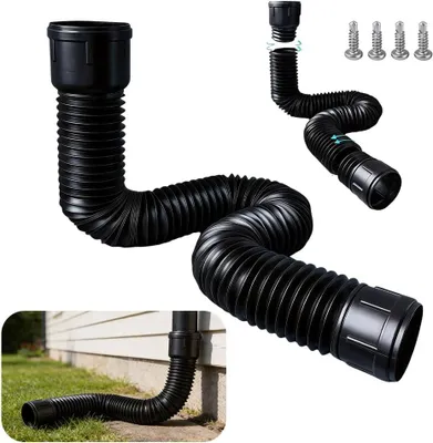 Obrázek produktu pro Prodlužovací díl pro svodové roury – pro okapové systémy o délce 45–150 cm – flexibilní a výsuvný – spojovací díl pro svodové roury pro odvod dešťové vody – s vruty