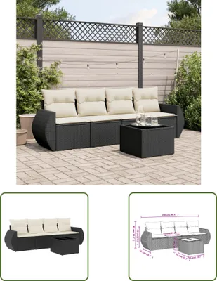 Produktbild von The Living Store 5-tlg. Garten-Sofagarnitur mit Kissen Schwarz Poly Rattan