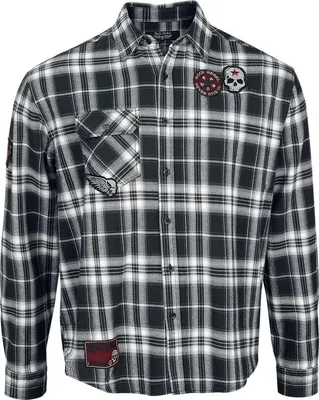 Produktbild von Rock Rebel by EMP Herren schwarz/graues Langarmhemd mit Brusttaschen und Patches XXL