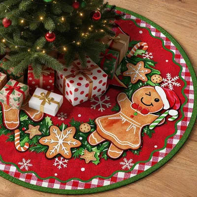 Weihnachtsbaumdecke 120 cm, Lebkuchenmänner, Polyester, rot
