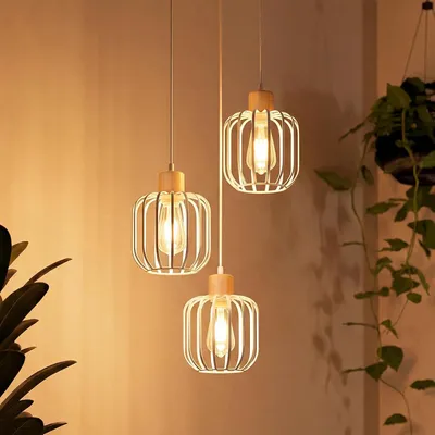 Produktbild von ZMH Pendelleuchte Esstisch Holz 3 flammig E27 Modern Hängelampe Esszimmer Weiße Hängeleuchte für Küchenlampe Wohnzimmer Schlafzimmer Pendellampe Küche