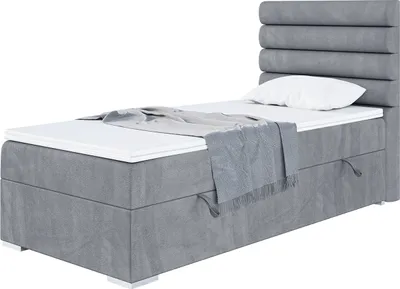 Produktbild von MEBLINI Boxspringbett mit Bettkasten - Gepolstert Einzelbett mit Matratze und Topper - Polsterbett mit Stauraum - Bett mit Kopfteil - Stauraumbett - KARIM - 100x200 Rechts  - H3/Grau Samt