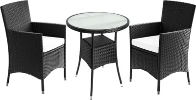 Produktbild von CASARIA® Polyrattan Gartenmöbel mit Tisch 2 Stühle inkl. 7cm Auflagen 5mm Sicherheitsglas Wetterfest Modern Outdoor Terrasse Balkon Sitzgruppe Möbel Set
