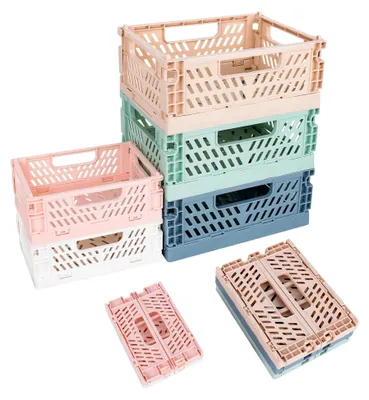 Produktbild von Klappbox Plastik Klappkorb 5Stück, klappbox klein(20.5*15*9cm) mini klappkiste(15.5*10*6cm) Tragbar Aufbewahrunskisten Bunt Faltbare Aufbewahrungskiste für Küche, Bad, Büro, Schlafzimmer