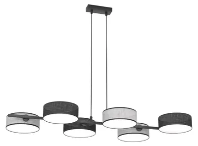 Image de Suspension DRUMZ noir et gris, 6 x E14 x 15 W, tissu, dimensions : 120 x 100 x 46 cm, IP20, Emibig
