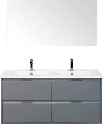 Produktbild von Sanox Badmöbel-Set Porto BxHxT 121 x 170 x 51 cm Frontfarbe eisgrün mit Doppel-Waschtisch Keramik weiß, Spiegel und Wasc