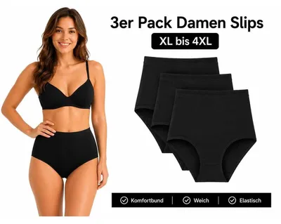 Produktbild von Damen Slips 3er Pack Schwarz XL-4XL High Waist Komfortbund Schwarz/4XL