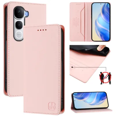 Image de Étui en cuir pour vivo Y400 Pro 5G, étui à rabat avec fentes pour cartes, portefeuille et support Rose