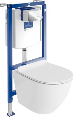 Produktbild von DOMINO Villeroy&Boch ViConnect H112 Vorwandelement Unterputz WC mit Bedienplatte + Wand Hänge Tiefspül WC Sofi Slim Weiß Spülrandlos |WC Komplettset |