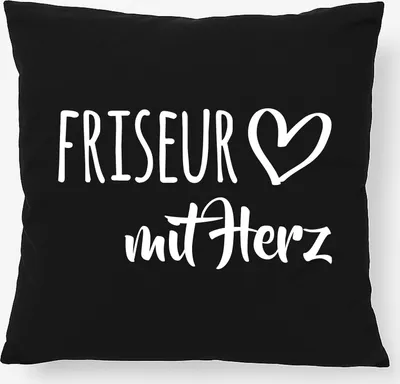 Produktbild von Huuraa Kissen Friseur mit Herz 40x40cm mit Füllung Black Baumwolle Dekokissen Geschenkidee