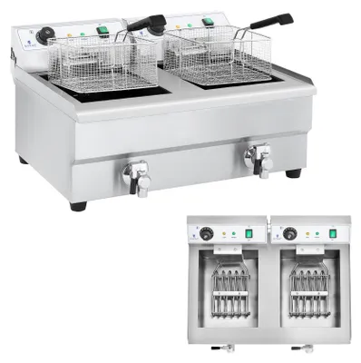 Obrázek produktu pro Expondo Royal Catering Elektrická dvojitá fritéza – 2 x 16 l – 6400 W – vypouštěcí kohoutek –