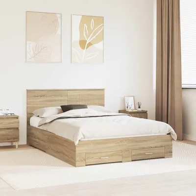 Obrázek produktu pro Maison Exclusive – rám postele s čelem Sonoma dub 140 x 190 cm dřevěný materiál