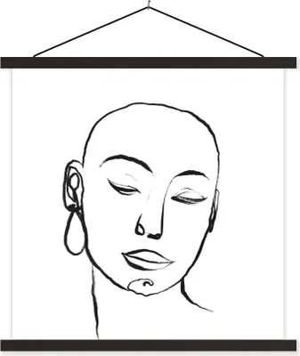 Produktbild von MuchoWow® Textilposter Frau - Porträt - Schwarz - Weiß 90x90 cm mit schwarzem Rahmen - Magnetisches