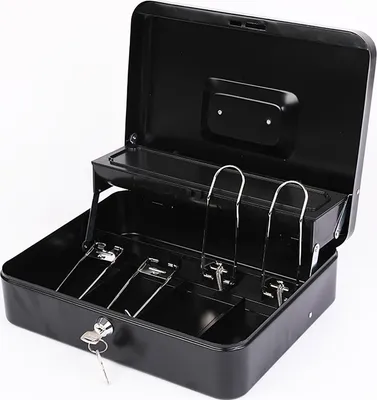 Produktbild von Kassenbox mit 2 Schlüsseln, mehrere Geldfächer, freitragendes Design, Münzfächer, unzerbrechlicher Schutz, verschließbare Geldkassette, sichere Spardose aus Metall, geldsparender Organizer
