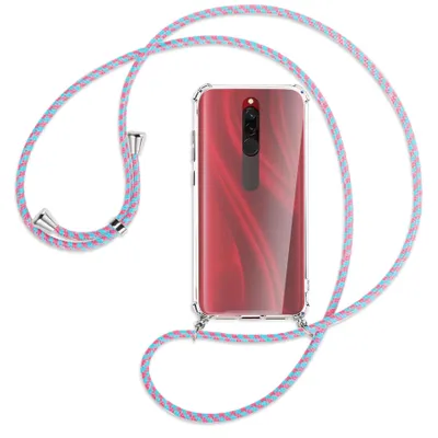 Produktbild von Handykette Backcover-Schutzhülle mit Band (Metall silberfarben) für Xiaomi Redmi 8 - pink/mint