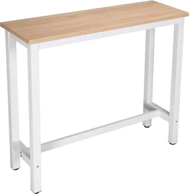 Zdjęcie produktu dla Stół barowy Bolt Edge – drewno dębowe i metal – prawa podstawa w kształcie litery X – 120 x 40 x 100 cm – kuchnia – nowoczesny i industrialny